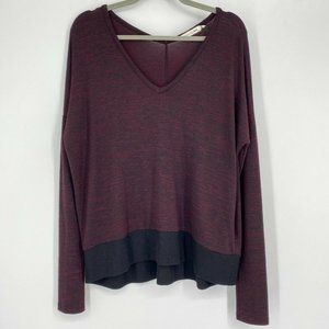 Rag & Bone Jean V-Neck Long Sleeve Pullover Sweater Heathered Burgundy Sz Small